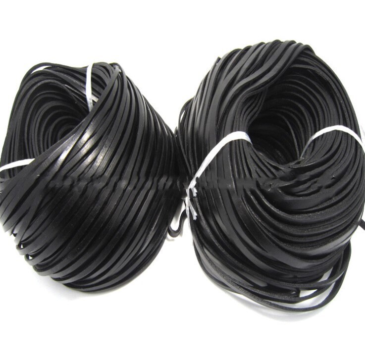 Cordon Plat En Cuir Véritable Noir - 18.28 M X 3 Mm - Pour Fabrication Bijoux, Bracelets, Colliers - Bobine Pratique