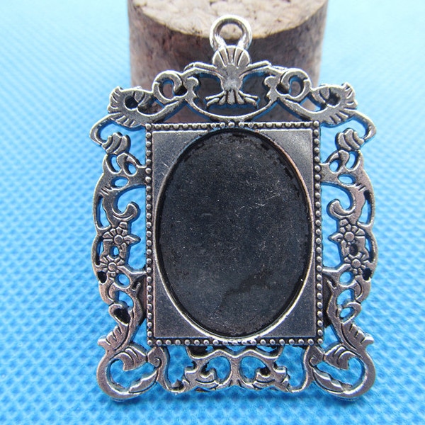 Antique Silver/Antique Bronze Rectangle Photo Frame Base Setting Tray Bezel Pendant Charm/Finding,fit 18mmx25mm Oval Cabochon/Cameo