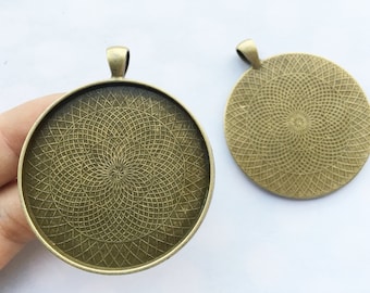 Large Antique Silver/Antique Bronze Round Frame Base Bezel Setting Tray Pendant Charm/Finding,fit 45mm Cabochon/Cameo,Big Bail Hook