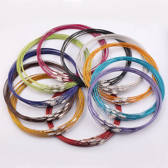 18 inches 12 Colors Round Stainless Steel Memory Wire Chain Hoop Chocker Charm Necklace,1mm With Twist Clasp /Screw Clasp,DIY Accessory