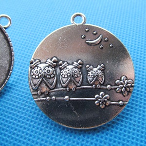 Antique Silver tone/Antique bronze Night Owl Base Setting Bezel Tray Bezel Pendant Charm/Finding,Caved Border,fit 35mm Cabochon/Cameo