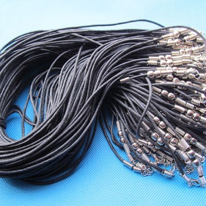 2mm 17-18inch Adjustable Black Waxed Cotton Necklace Cord String Rope,1.8inch  Extender Chain,12x7mm Lobster Clasp,DIY Cord