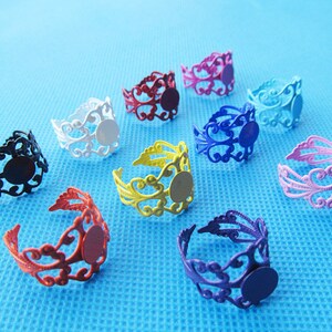 19mmx25mm 13 Colors  Adjustable Blank Ring, Flower Ring Border,Round Base Setting Tray Charm/Finding,fit 12mm Cabochon/Picture/Cameo