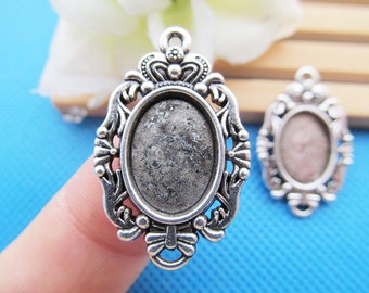 Antique Silver tone/Antique Bronze Filigree Oval Crown Base Setting Tray Bezel Pendant Charm/Finding,Fit 10mmx14mm Cabochon/Picture/Cameo