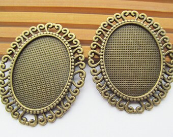 Large Antique Silver tone/Antique Bronze Oval Border Frame Base Setting Pendant Charm/Finding,fit 30mmx40mm Cabochon/Picture/Cameo,DIY