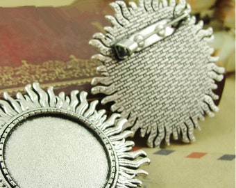 Antique Silver tone/Antique Bronze Handmade Sun Brooch/Pin/Breast Pin,Round Base Setting Tray Bezel,Fit 25mm Cabochon/Picture/Cameo