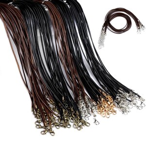 1.5mm 17-18inches Adjustable Black/Brown Wax Snake Leather Cord String Rope Beads Charm Necklace,1.8inch Extender Chain,12x7mm Lobster Clasp