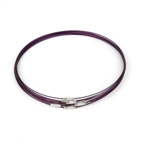May include: A set of six purple wire necklaces with silver clasps. The necklaces are layered and arranged in a circle.