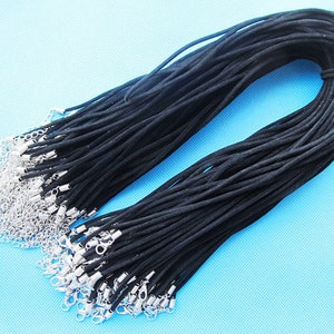 16-18inch Adjustable 2mm Black Velvet Necklace Cord,Beading String,Braid Rope,1.8inch Extender Chain,12mmx7mm Lobster Clasp,DIY