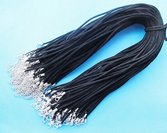 16-18 inch verstelbaar 2 mm zwart fluwelen kettingkoord, kralenkoord, gevlochten touw, 1,8 inch verlengketting, karabijnsluiting van 12 x 7 mm, doe-het-zelf