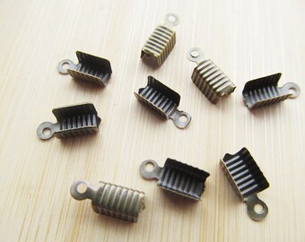 5mmx12mm Bronze/Dark Silver/KC Gold Ribbon Leather Cord Crimp End Caps,Fastener Clasps, Connector,Crimp Beads,DIY Accessory Jewelry Making