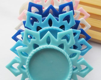 7 Colors Round Flatback  Resin Snowflake Charm Finding,Filigree Border Base Setting Tray, for 25mm Picture/Cabochon/Cameo,DIY Accessory