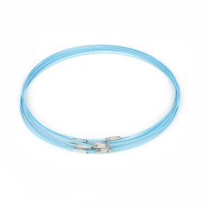 May include: A set of six light blue stainless steel necklaces with silver clasps.