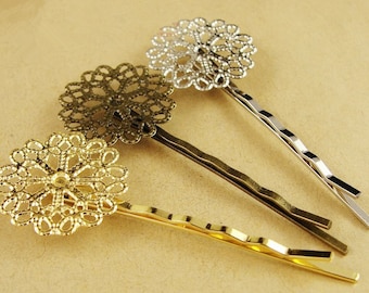 23mmx64mm Vintage Silver tone/Antique bronze Snow Flakes Bobby Hair Pin Clip,Base Setting,Pendant Charm,fit Rhinestone/cabochon/cameo