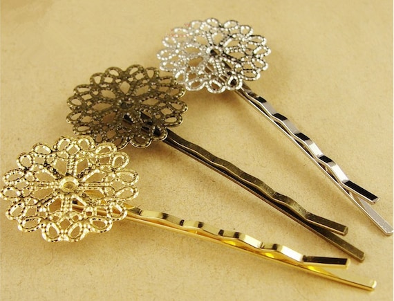 Vintage aged Silvertone long hair comb pin Vintage hair combs pins - Gem main image 3