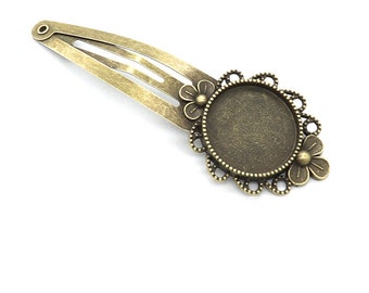 Bronce antiguo/plata antigua tono en blanco BB Hair Clip Charm Finding, bisel de bandeja de ajuste de Base, ajuste 20mm Cabochon Cameo, fabricación de joyas DIY