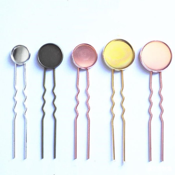 Vintage 4 colores Twist Hair Pin Clip Fork Charm / Finding, 20mm Blank Round Cabochon Setting, Vestido de novia, Accesorios para el cabello DIY Charm