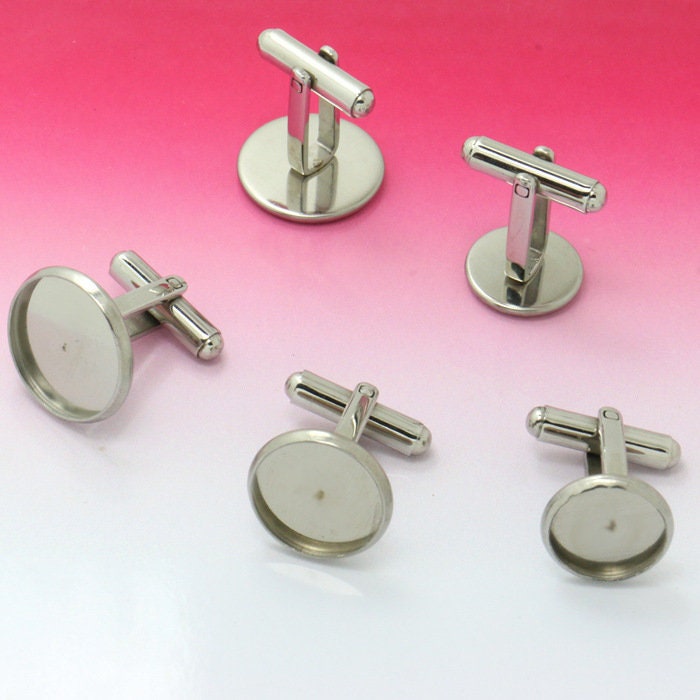 12 Pair Rhodium Silver Color Metal Cufflink Blanks – 15mm Pad Findings – 6 Pr, No Nickel