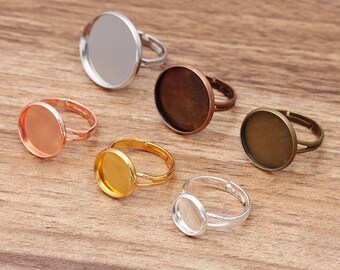 6 Colors Adjustable Blank Ring Charm/Finding,Round Base Setting Tray ,fit 12mm Cabochon/Picture/Cameo,DIY Accessory Jewelry Making