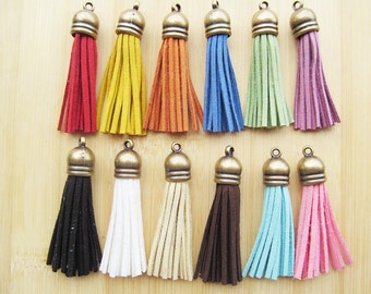 59mm Vintage Bronze/Silver tone/Gold Plastic Caps Handbag Tassels,Korean Fleece Suede Cord,Chamois Macrame Bag Component Pendant Charm