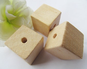 20mm Large Unfinished Faceted Natural Wood Spacer Beads Charm Finding,Square Cubic Wooden Beads,DIY Accessory