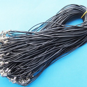 2mmx420mm Black Shine Rubber Leather Necklace Beading Cord String Rope,1.8inch Extender Chain,12mmx7mm Lobster Clasp,DIY Accessory