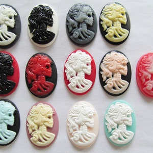 18mmx25mm 13 Colors Oval Flatback Resin Beaty Skull Head Cabochon/Cameo Charm/Finding,fit Base Setting Tray,Decoration Kit,DIY Accessory