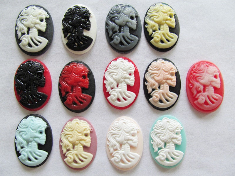 18mmx25mm 13 Colors Oval Flatback Resin Beaty Skull Head Cabochon/Cameo Charm/Finding,fit Base Setting Tray,Decoration Kit,DIY Accessory
