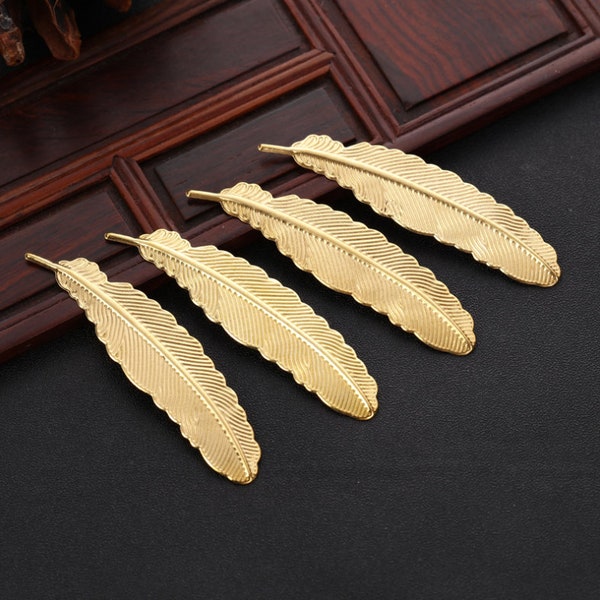 12mmx52mm Antique Bronze/Silver Plated/Shine Gold Filigree Copper Feather Bookmark Pendant Charm/Finding,DIY Accessory Jewelry Making