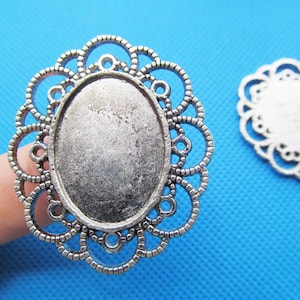 35mmx40mm 6 Colors Silver/Bronze/Black/Gold Oval Lace Border Base Setting Tray Bezel Pendant Charm,Fit 18mmx25mm Cabochon/Picture/Cameo