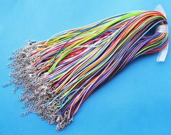 1.50mm 6.5 inch Adjustable Colorful Waxed Snake Necklace Cord String Rope,1.8inch Extender Chain,12x7mm Lobster Clasp,DIY Beading Cord