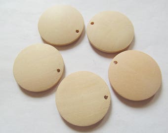 30mmx5.40mm Unfinished Large Heavy Flat Circle Round Discs Natural Wood Pendant Charm,One hole,DIY Accessory Jewellry Making