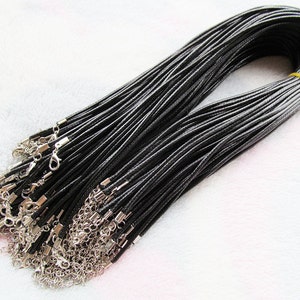 1.5mm 17-18inch Adjustable Black/Brown Wax Snake Leather Beading Cord String Rope Charm Necklace,1.8inch Extender Chain,12x7mm Lobster Clasp