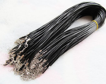 1.5mm 17-18inch Adjustable Black/Brown Wax Snake Leather Beading Cord String Rope Charm Necklace,1.8inch Extender Chain,12x7mm Lobster Clasp