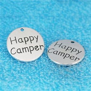 25mm tom de prata antigo letra redonda "Happy Camper" pingente charme/descoberta, acessório diy fabricação de jóias