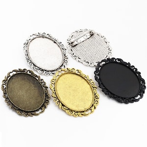 4 Colors Antique Silver/Bronze/Black Handmade Oval Rose Flower Brooch/Pin/Breast Pin,Base Setting Tray Bezel,Fit 30mmx40mm Cabochon Cameo