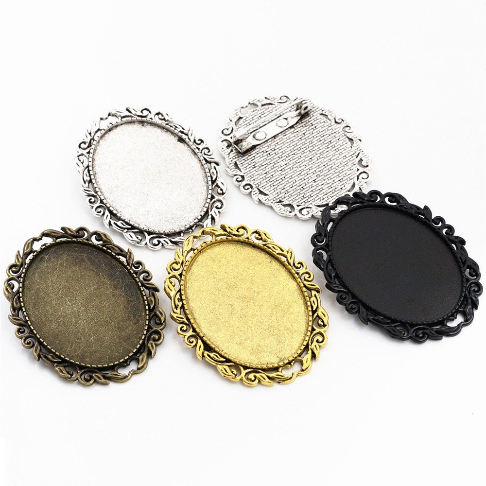 4 Colors Antique Silver/Bronze/Black Handmade Oval Rose Flower Brooch/Pin/Breast Pin,Base Setting Tray Bezel,Fit 30mmx40mm Cabochon Cameo