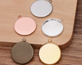 Copper--3 Colors Base Setting Bezel Tray Bezel Pendant Charm/Finding,fit 20mm Round Cabochon/Cameo,One Loop