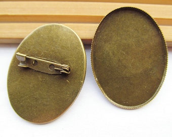 Antike Bronze / Silber-Ton Brosche / Brosche Charme, Basis Einstellung Tablett Lünette, passend 30mmx40mm ovalen Cabochon, Clip Sicherheitsnadel / Brosche Rückseite