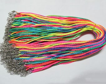 17inch-18inch 2mm Rainbow Silk Braid Necklace Cord,Beading String,Braid Rope,1.8inch Extender Chain,12mmx7mm Lobster Clasp,DIY