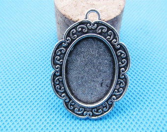 Antique Silver tone/Antique Bronze Flower Border Base Setting Tray Bezel Pendant Charm,Fit 18mmx25mm Cabochon/Picture/Cameo