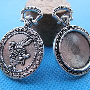 Antique Silver/Antique Bronze Vintage Rabbit Pocket Watch Base Setting Pendant Charm/Finding,20mm Cabochon/Cameo Tray Bezel,DIY Accessory