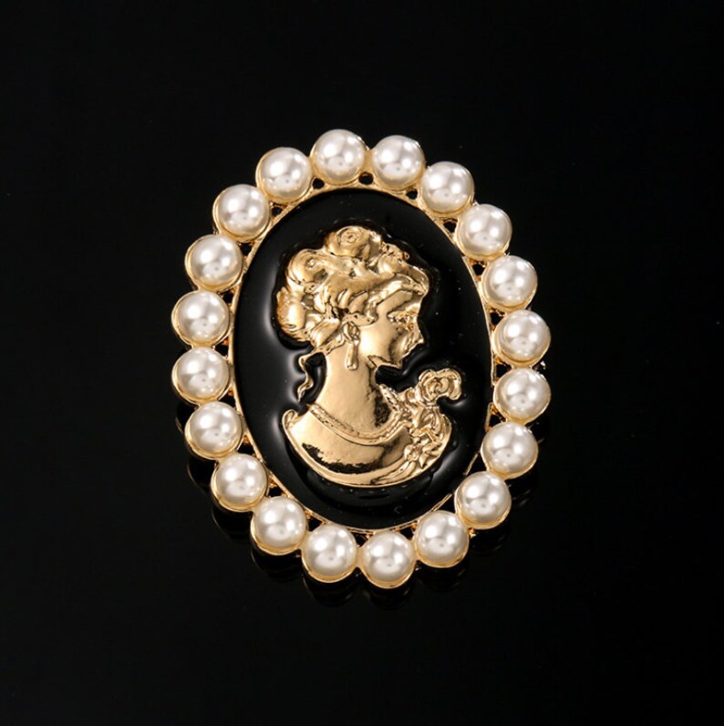 42mmx55mm KC Gold Enamal Beauty Cameo ABS Pearl Oval Brooch Pendant CharmFinding,DIY Accessory Jewelry Making