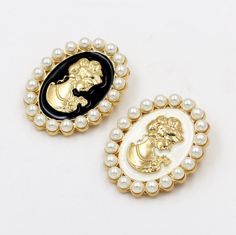 42mmx55mm KC Gold Enamal Beauty Cameo ABS Pearl Oval Brooch Pendant CharmFinding,DIY Accessory Jewelry Making