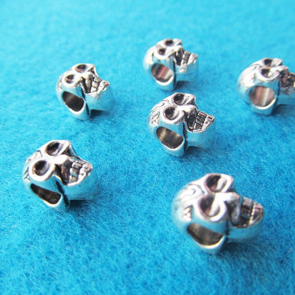 7.30mmx12mm Cute Cabinet Antique Silver tone Skull Slider Spacer Beads Pendant Charm/Finding,for Bracelet & Necklace,DIY Accessory Jewellry