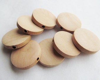 25mm Unfinished Thick Flat Circle Round Discs Natural Wood Spacer Beads Pendant Charm Findings,Hole through,DIY Accessory