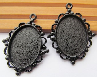 Black Filigree Oval Base Setting Tray Bezel Pendant Charm Finding,fit 18mmx25mm Cabochon/Picture/Cameo,DIY Accessory Jewelry Making