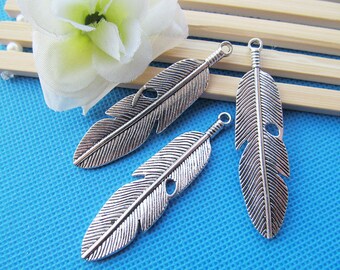 Vintage Antique Silver tone/Antique Bronze  Heavy Filigree Long Feather Pendant Charm/Finding,DIY Accessory Jewelry Making