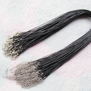 17inch-18inch réglable 1mm noir / brun cire serpent cuir cordon corde corde collier charme, 1.8inch chaîne d’extension, 12mmx7mm fermoir homard