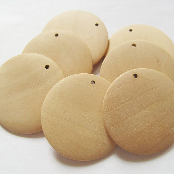 40mmx5.10mm Unfinished Large Heavy Flat Circle Round Discs Natural Wood Pendant Charm,One hole,DIY Accessory Jewellry Making